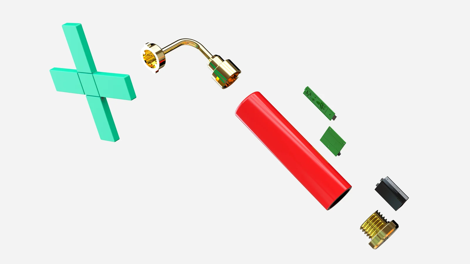 Exploded model showing the Chill-out Stick’s shell and internal components